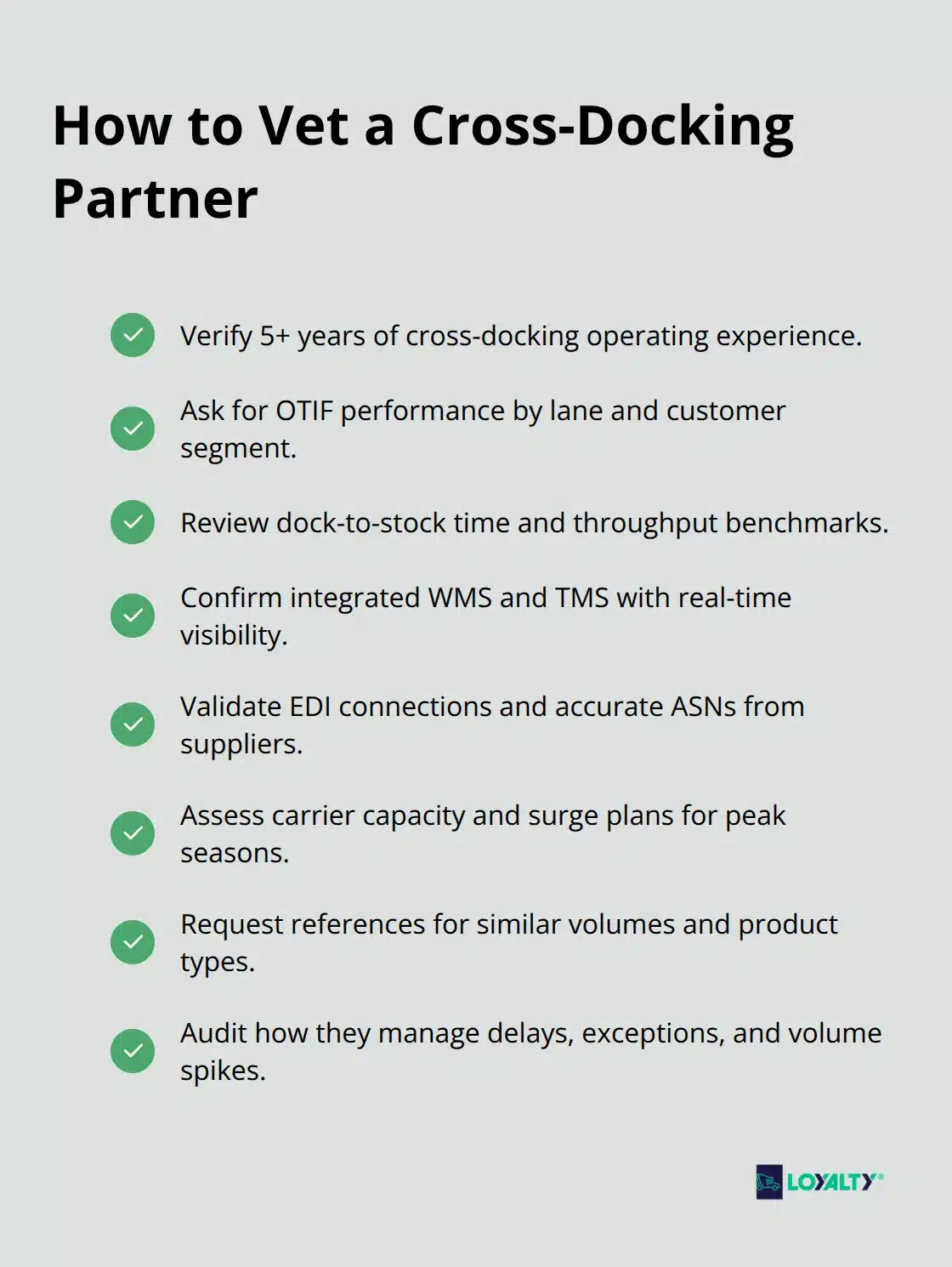 Checklist of criteria to evaluate a cross-docking logistics partner. - cross docking