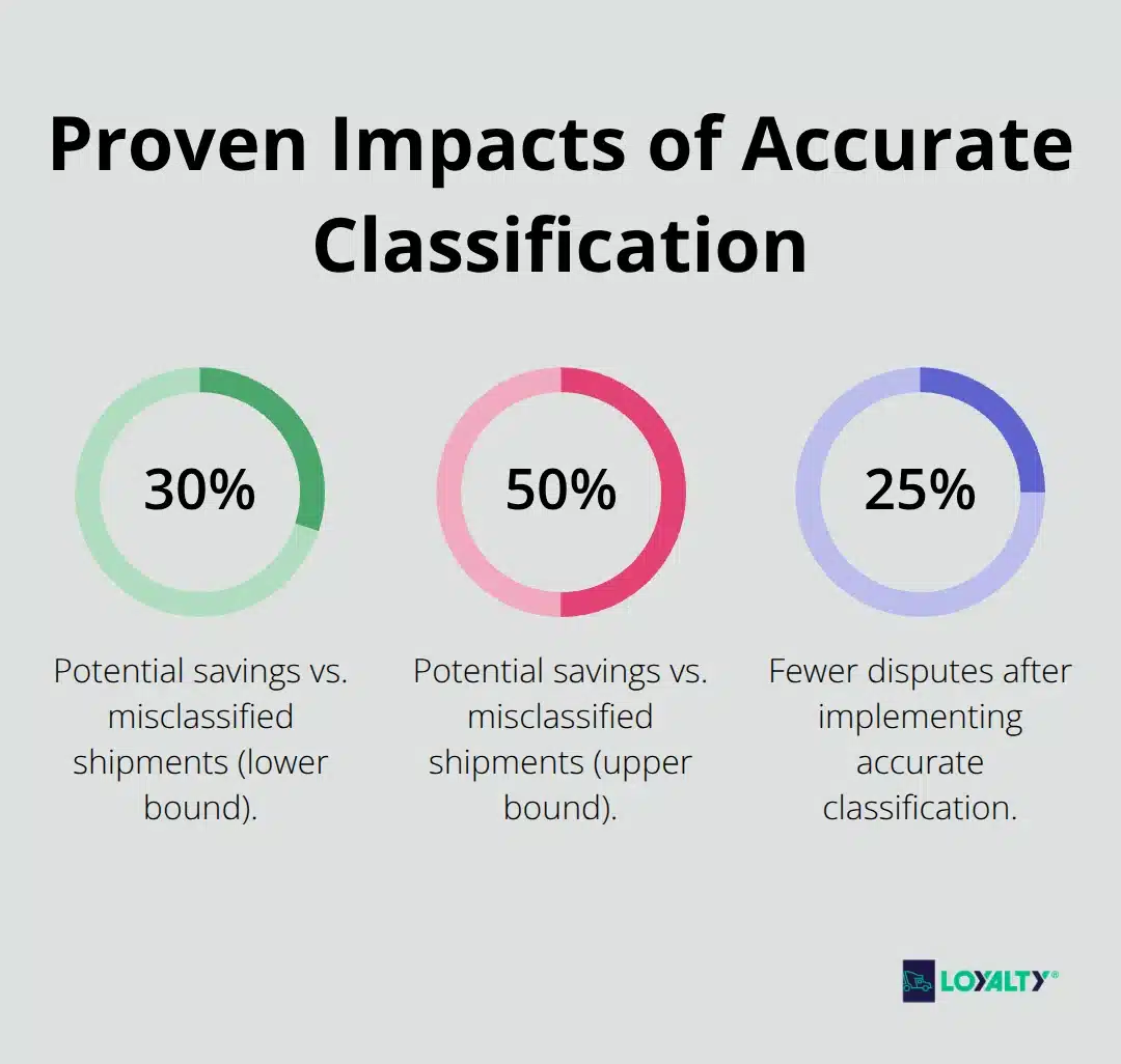Percentage savings and dispute reduction achieved with proper freight classing - freight shipping class chart