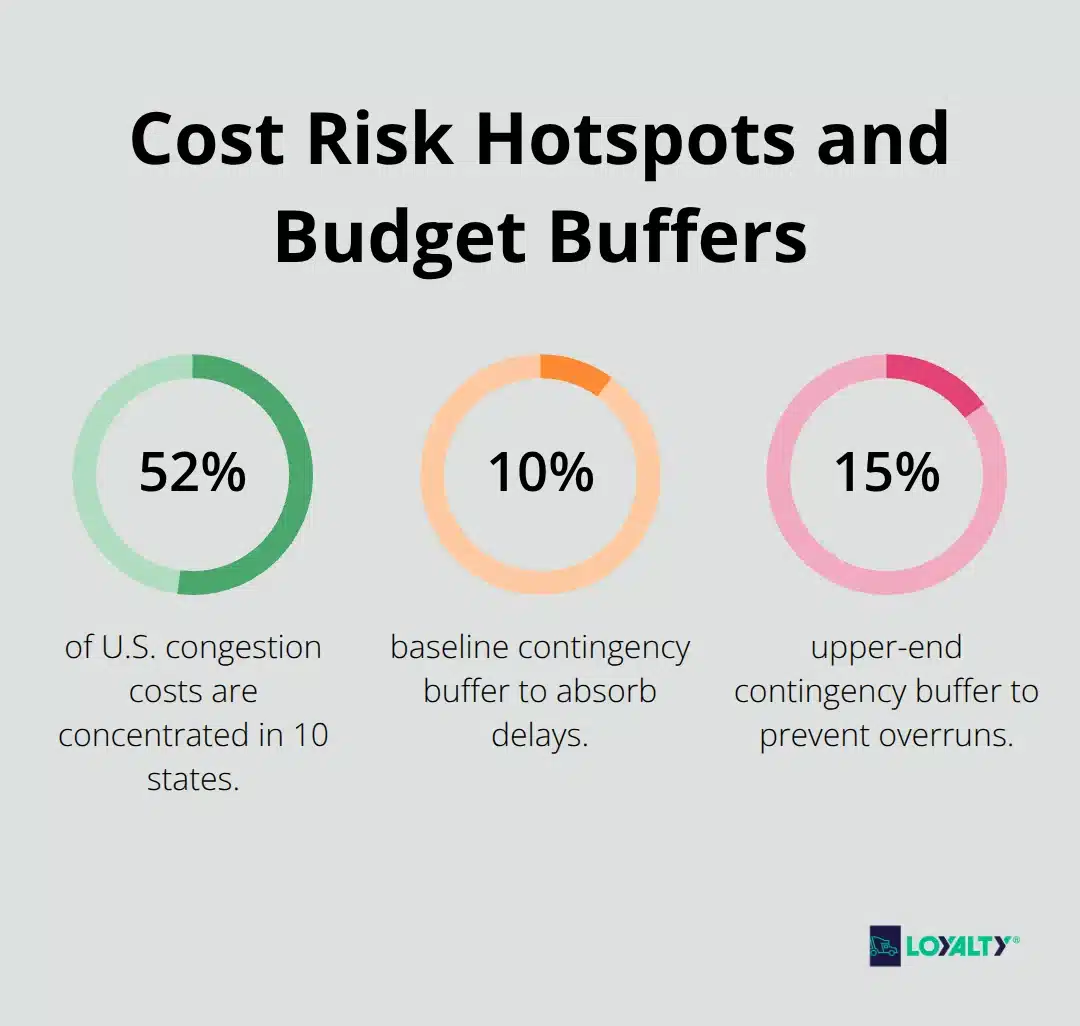 Percentages highlighting U.S. congestion concentration and recommended contingency ranges - heavy equipment transport