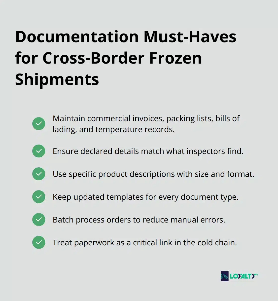 Key documentation requirements to prevent delays and disputes in frozen food logistics. - how to ship frozen food