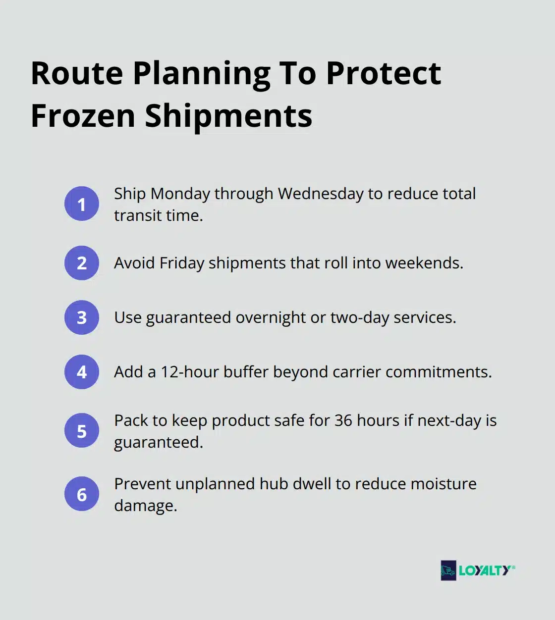 Actionable route planning steps to minimize temperature and moisture exposure.