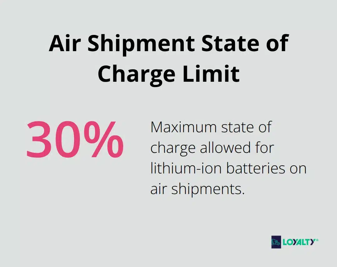 Chart showing the 30% maximum state of charge for lithium-ion batteries on air shipments - how to ship lithium batteries
