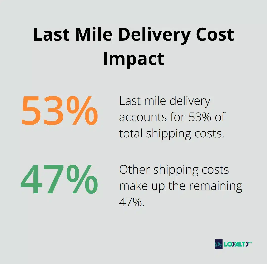 Pie chart showing last mile delivery accounting for 53% of total shipping costs