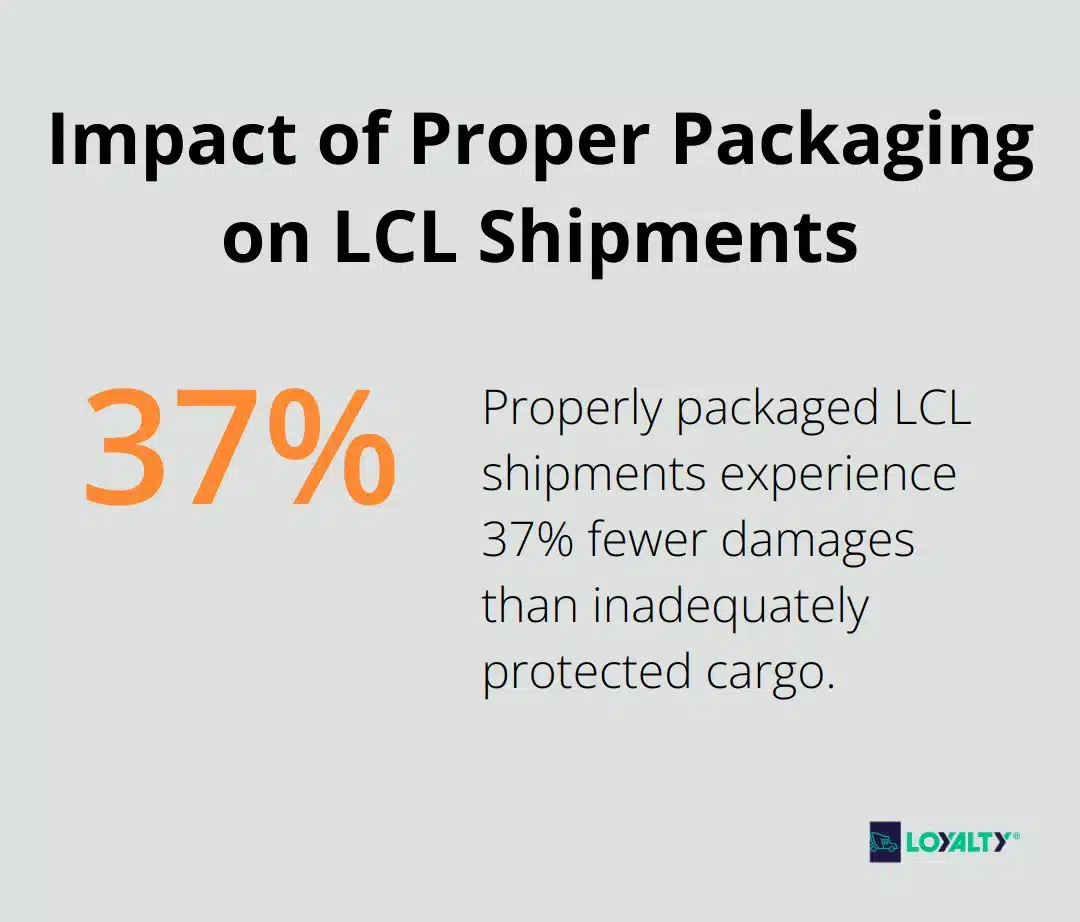 Chart showing that properly packaged LCL shipments experienced 37% fewer damages compared to inadequately protected cargo - less than container load