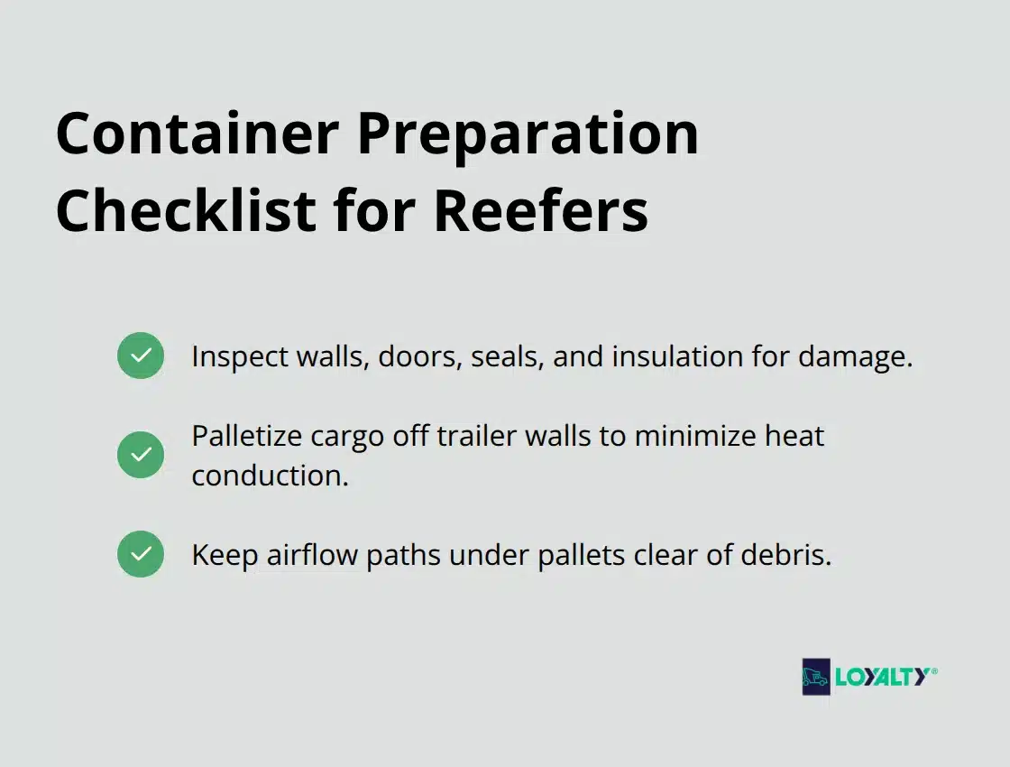 Checklist of essential container preparation steps to maintain temperature and cargo quality in refrigerated trailers.