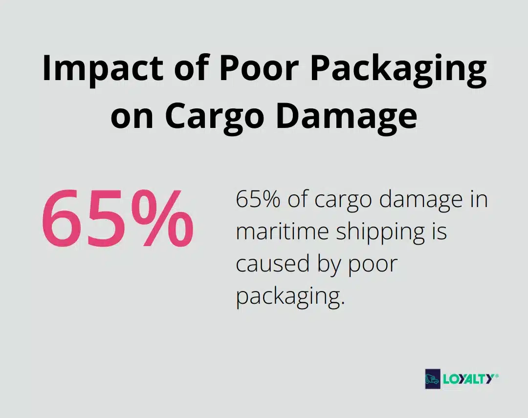 Chart showing that 65% of cargo damage in maritime shipping is caused by poor packaging - shipping less than container load