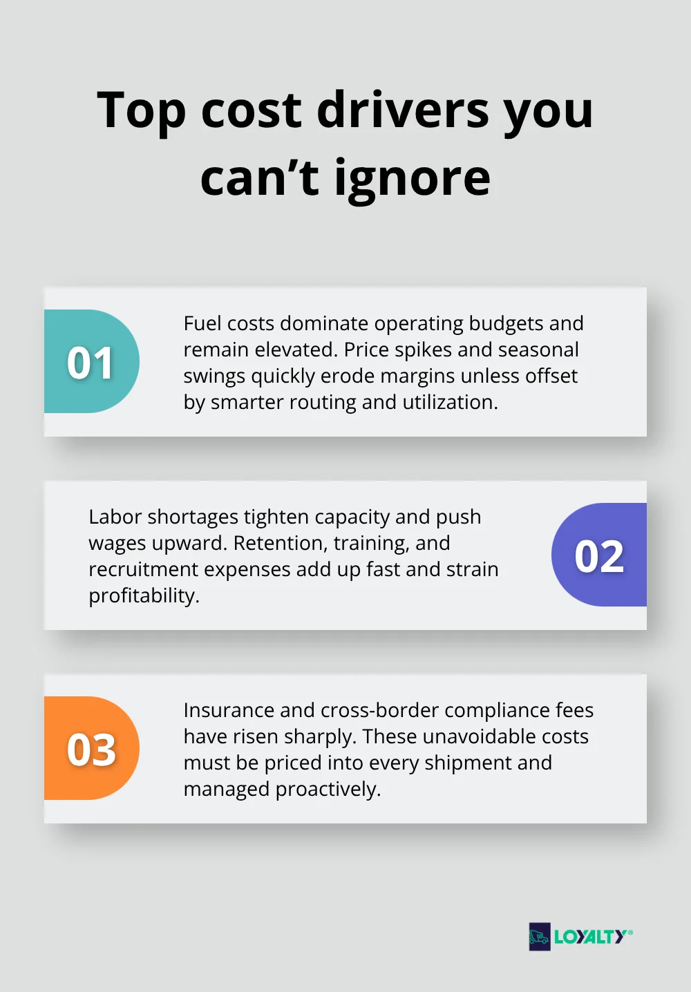 Three key trucking cost drivers summarized: fuel, labor, and compliance impacts on Canadian fleets. - trucking costs in canada