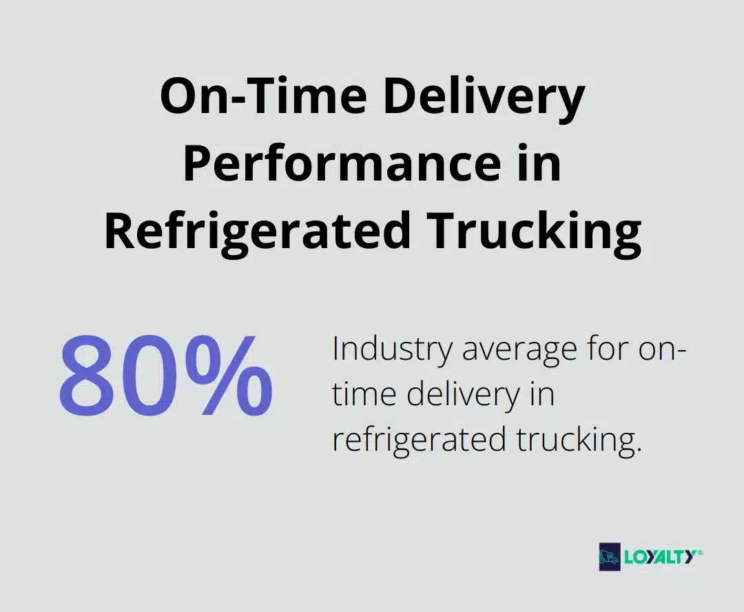 Chart comparing industry average on-time delivery (80%) with top-performing companies - trucking refrigerated companies
