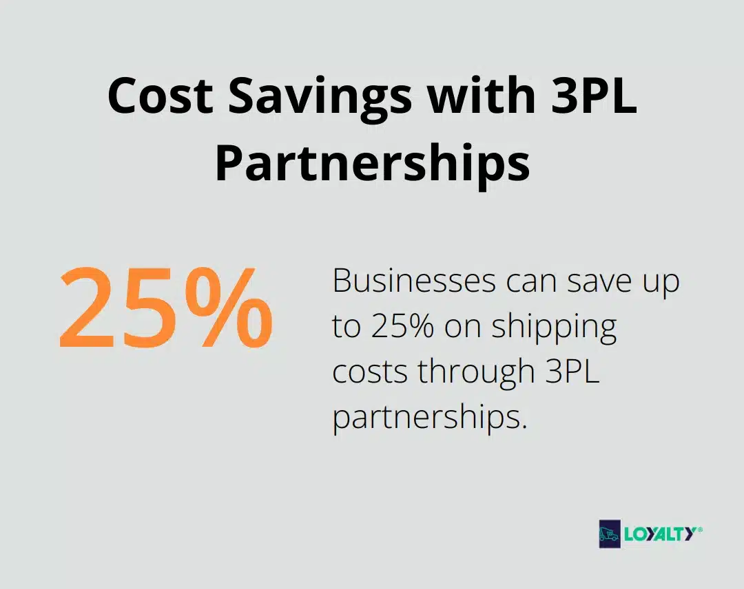 A percentage chart showing that businesses can save up to 25% on shipping costs through 3PL partnerships.