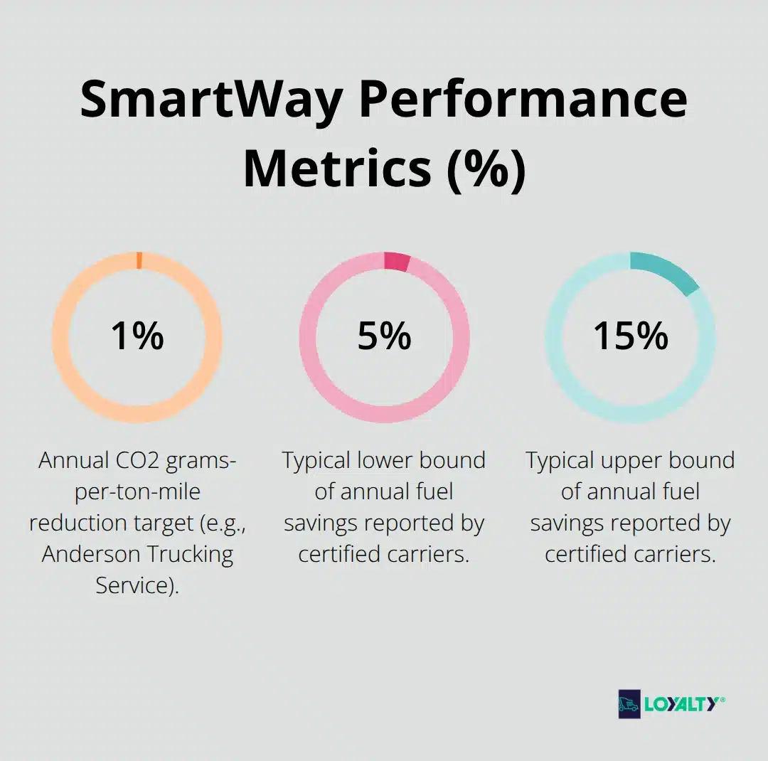 Percentage chart highlighting CO2 reduction targets and typical fuel savings reported by certified carriers. - what is smartway certification